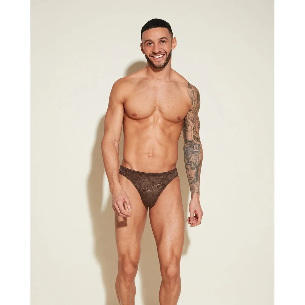 Cosabella Never Say Never Men's Classic G-String Brown Lace Thong Size M NWT